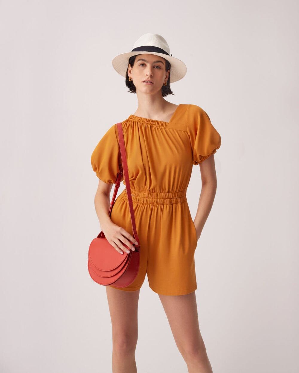 Cuyana Gathered Front Romper in Mango XL BNWT